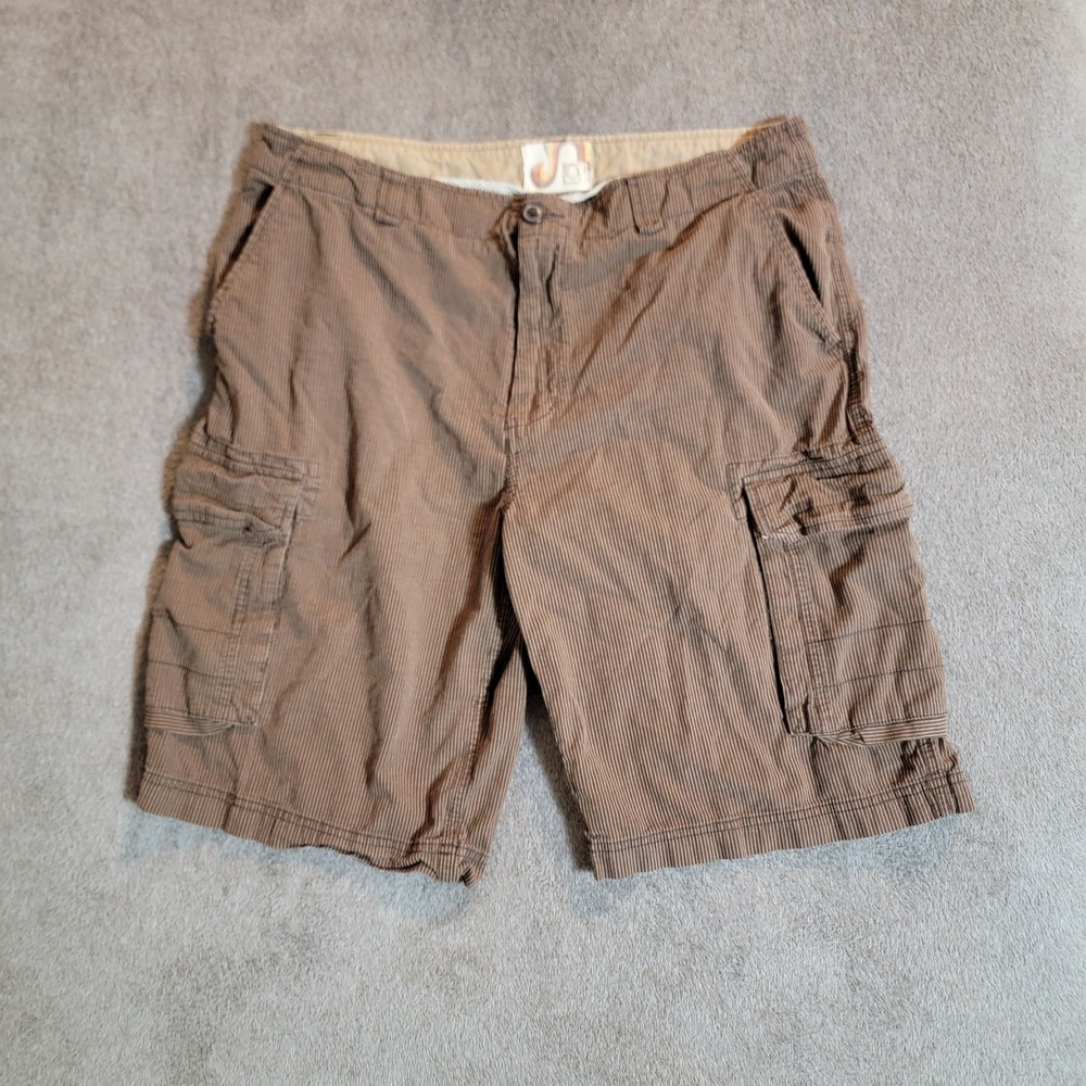 Vintage 90s Op Ocean Pacific Men's Brown Pinstripe Cargo Shorts Size 38 Baggy